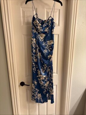 Restoration blue /cream floral print SILK dress Sz 8 LN